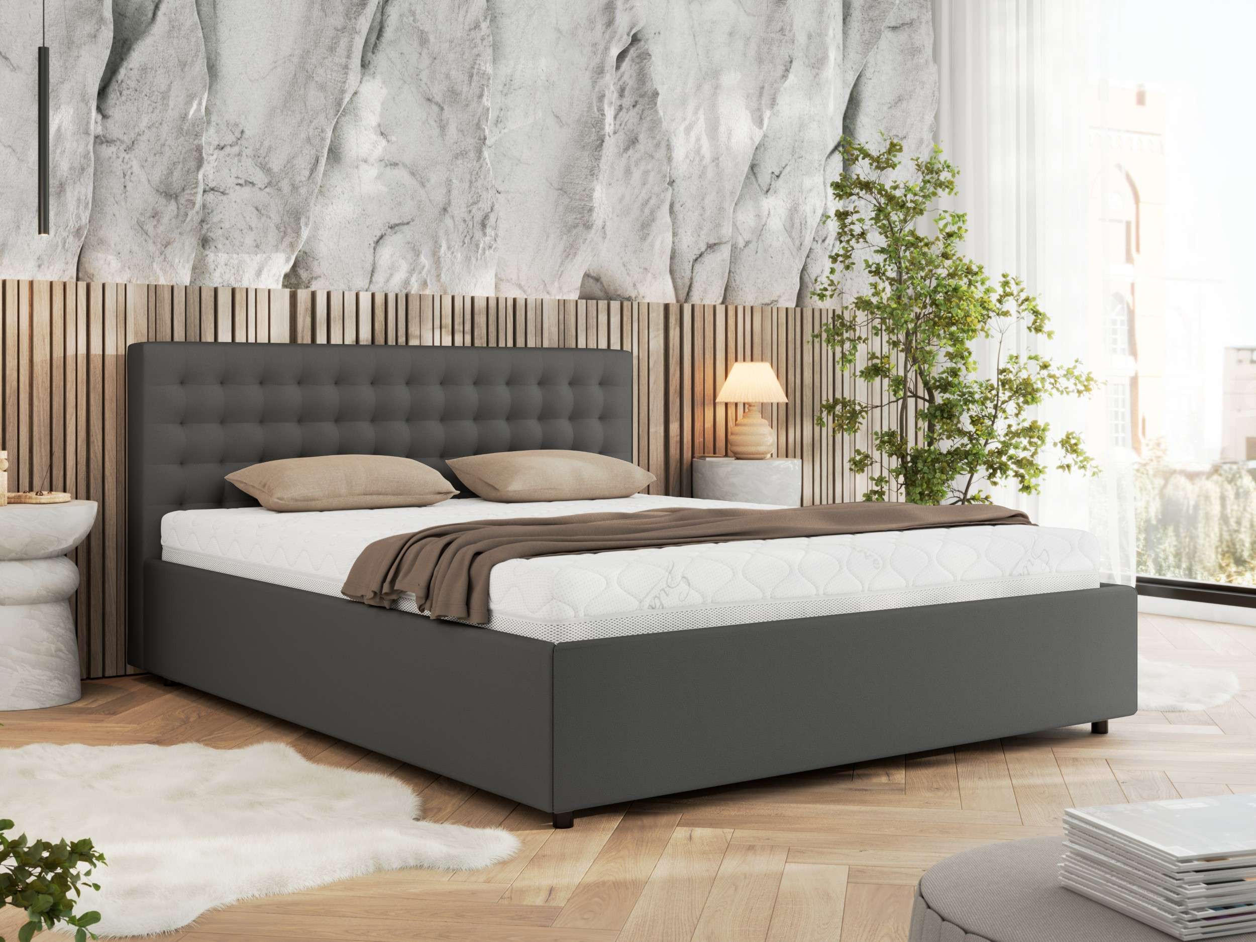 POLSTERBETT PAVO CLASSIC 160/200 - Grau Kunstleder - Multipocket-Matratze - Grau, Textil (160/200cm) - MKS