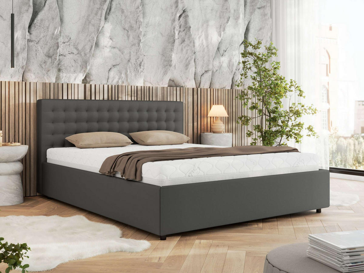 POLSTERBETT PAVO CLASSIC 160/200 - Grau Kunstleder - Pocket-Matratze - Grau, Textil (160/200cm) - MKS