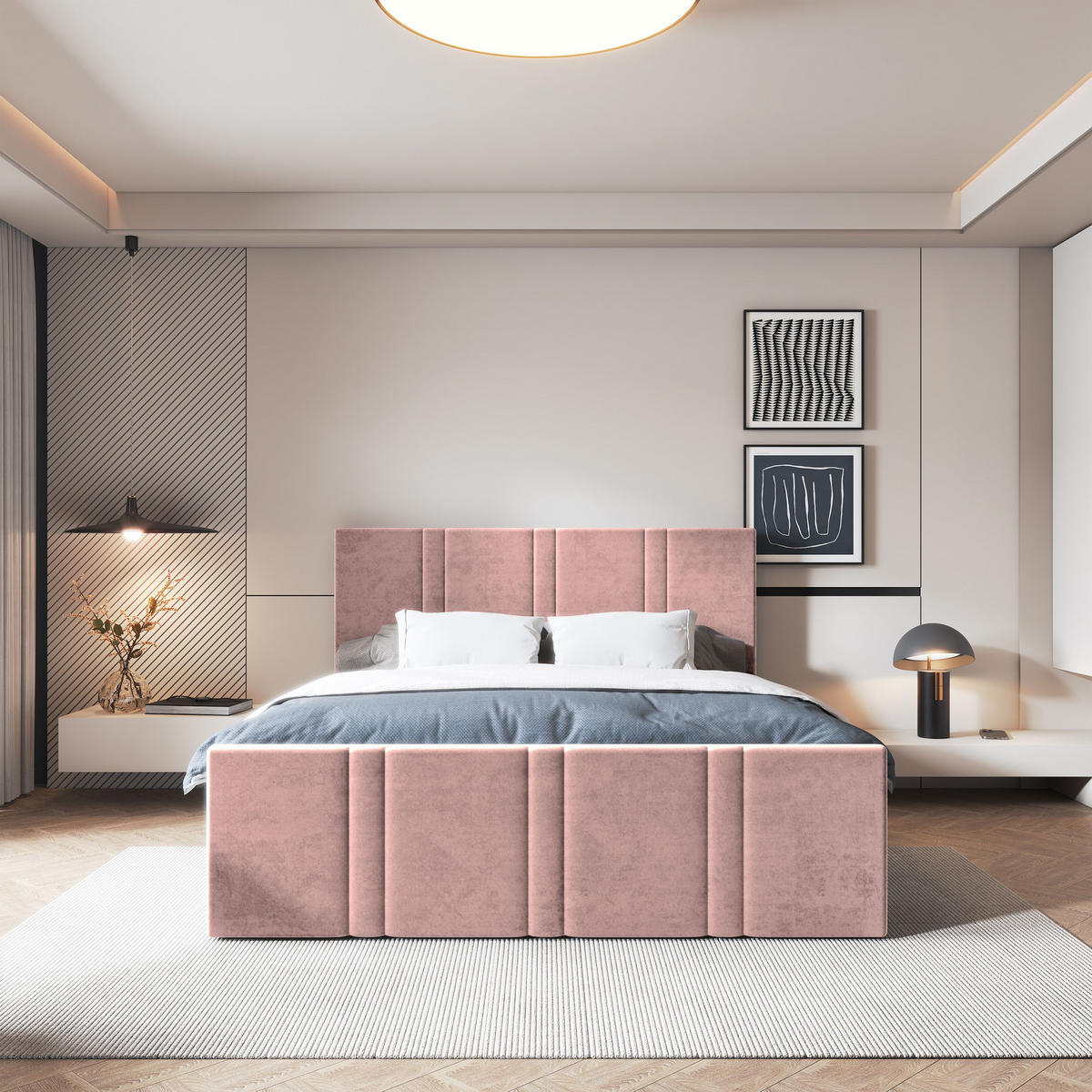 POSTEL BOXSPRING COMOZA 160x200 cm, s matrací a úložným prostorem, starorůžová - starorůžová, kompozitní dřevo/textil (160/200cm) - MASSENO