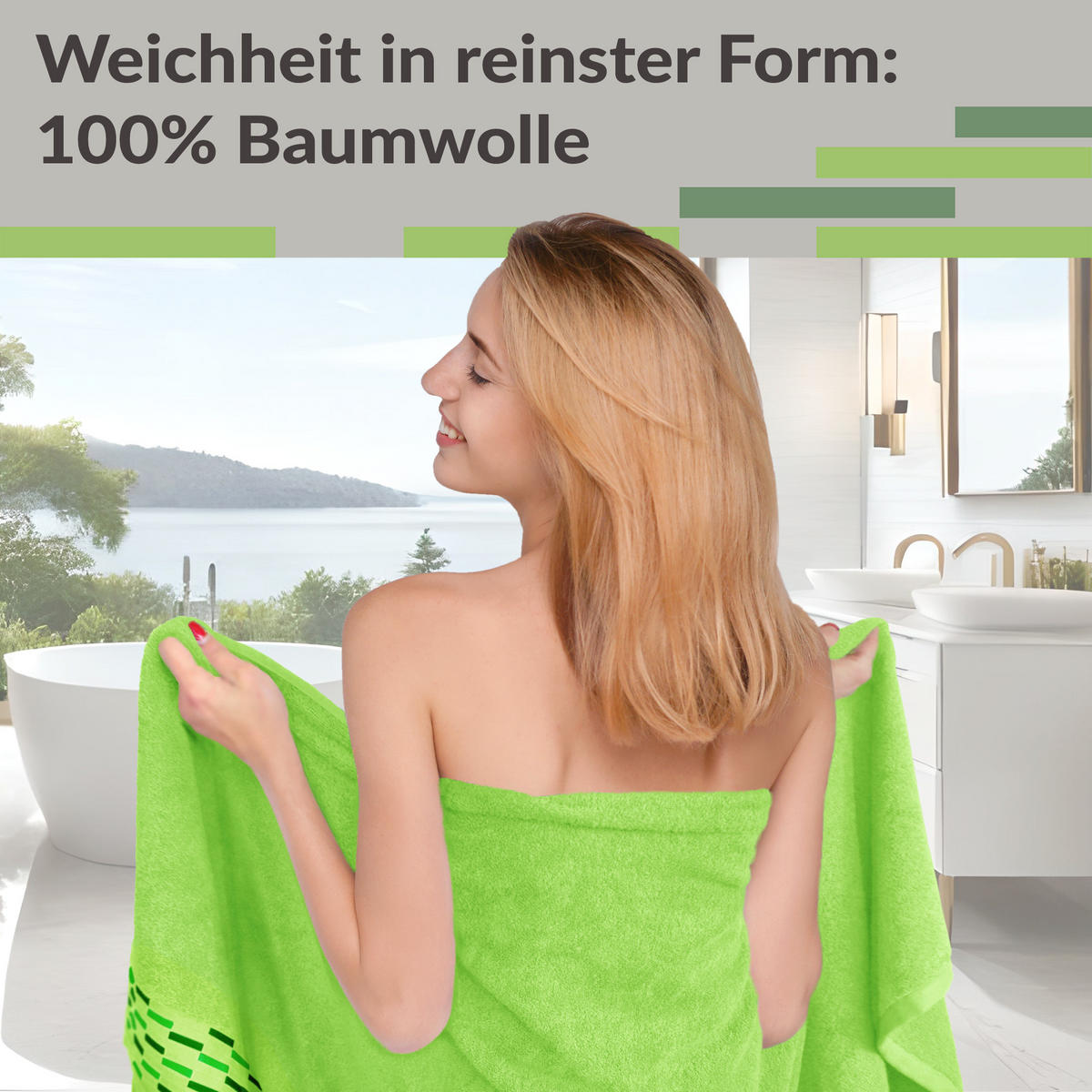 DUSCHTUCH Lugano Apfelgrün 2er 70x140 cm - Hellgrün, Textil (70/140cm) - Lashuma