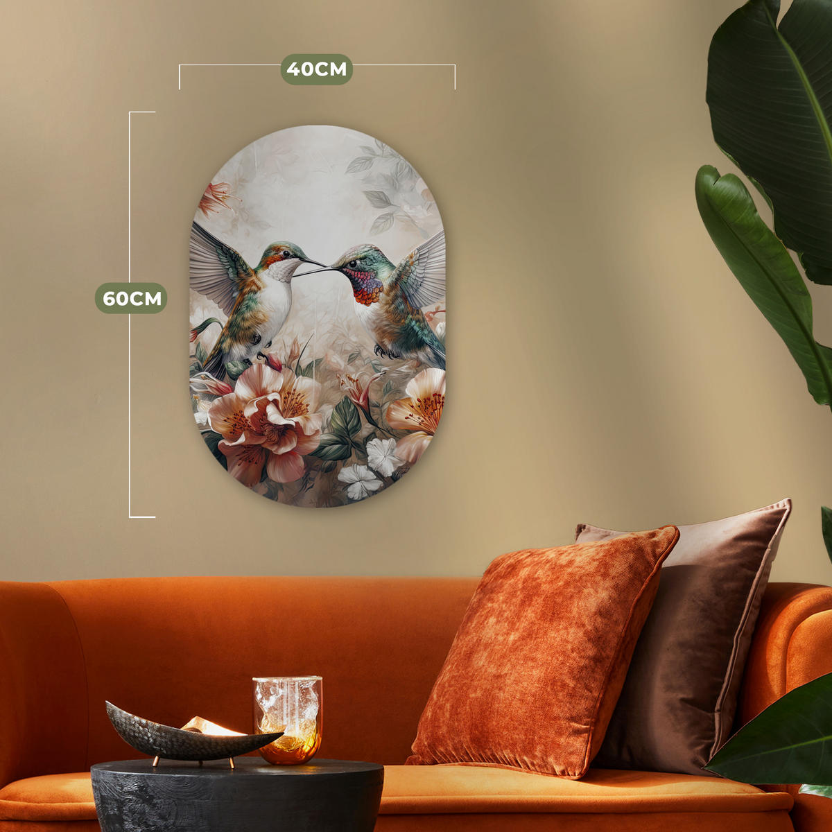 WANDBILD Kolibri - Vögel - Blumen - Natur 40x60 cm - Altrosa, Kunststoff (40/60cm) - MuchoWow