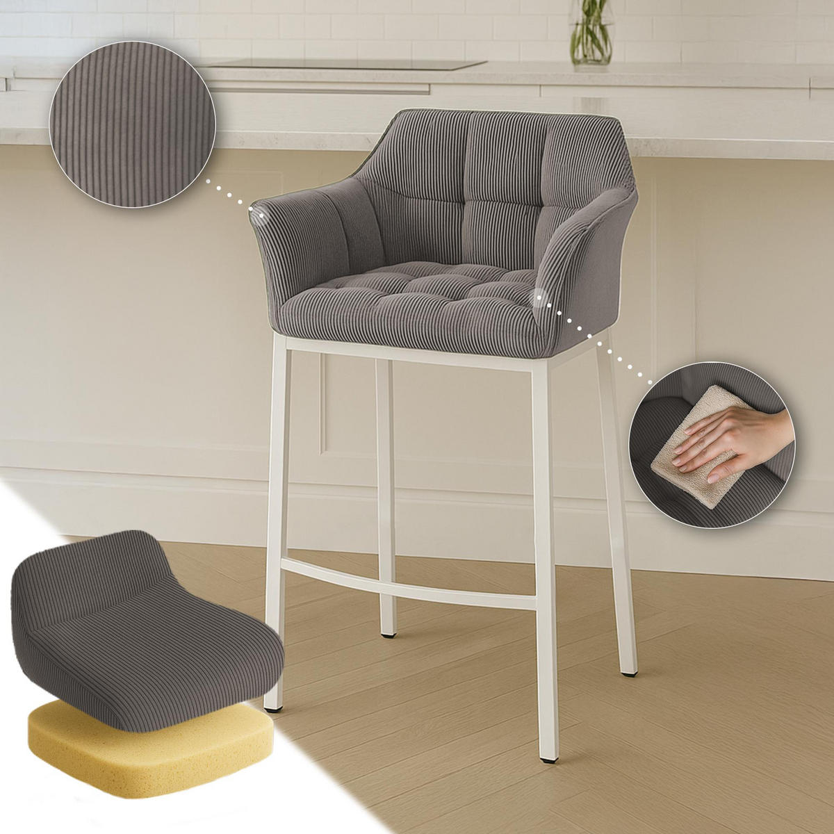 BARHOCKER Metall Taupe - Taupe/Weiß, Metall (64/110/48cm) - CLP