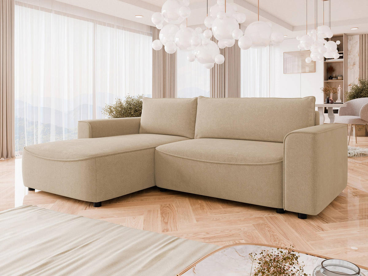 ECKSOFA Beliza, Seite: Links - Schwarz/Naturfarben, Holz/Kunststoff (255/175cm) - MIRJAN24