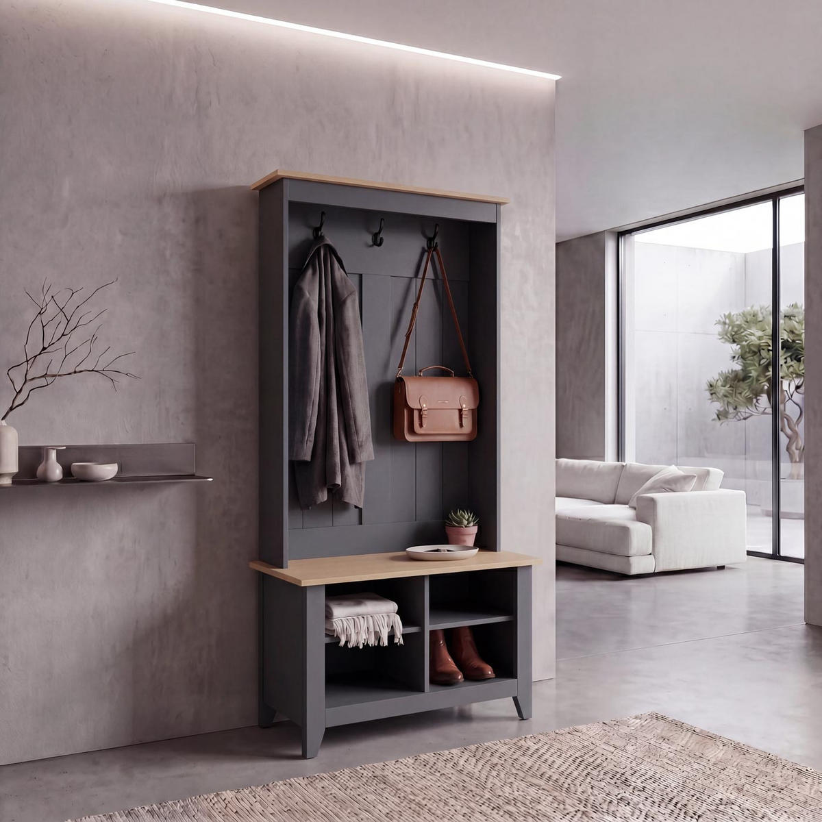 GARDEROBE Dunkelgrau, Beige - Dunkelgrau/Beige, Holz (76/170/39cm) - MCW