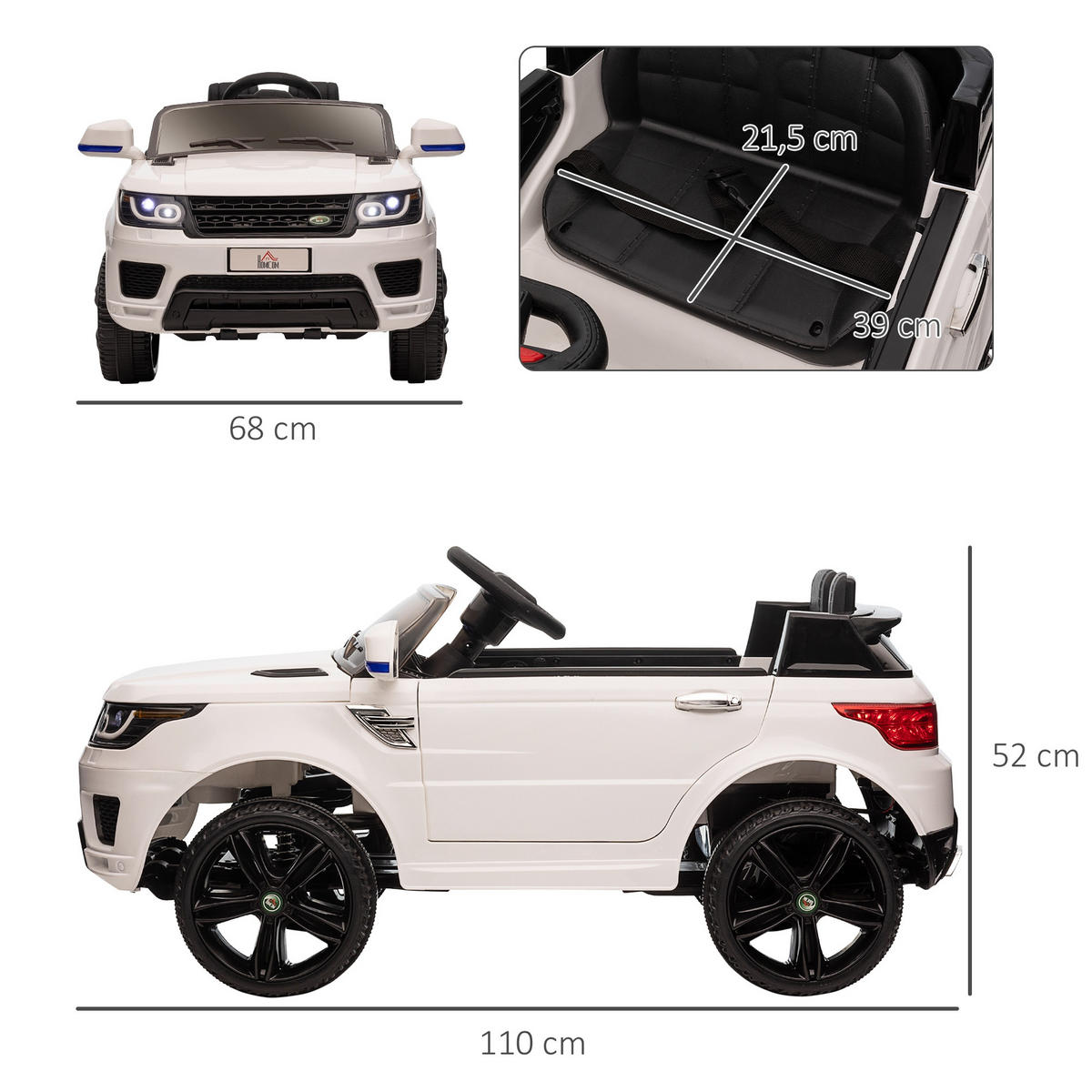 ELEKTRO-KINDERAUTO DE-13048 2 Motoren Weiß - Weiß, Kunststoff (110/68/52cm) - ComfortXL