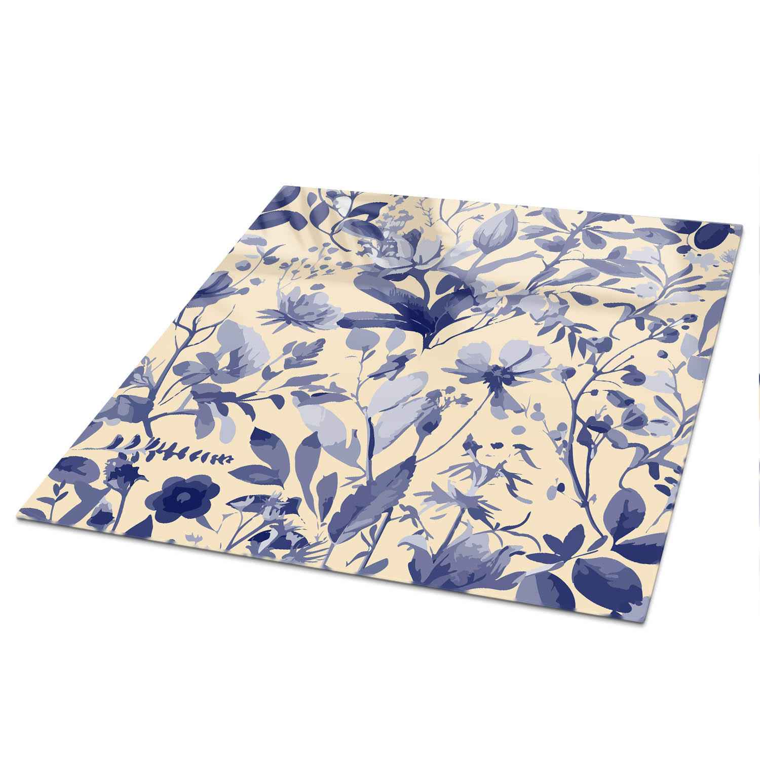 TISCHPLATTE 50x50 cm – Blaue Blumen - Creme, Glas (50/50/0.4cm) - Wallfluent
