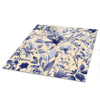 TISCHPLATTE 50x50 cm – Blaue Blumen - Creme, Glas (50/50/0.4cm) - Wallfluent