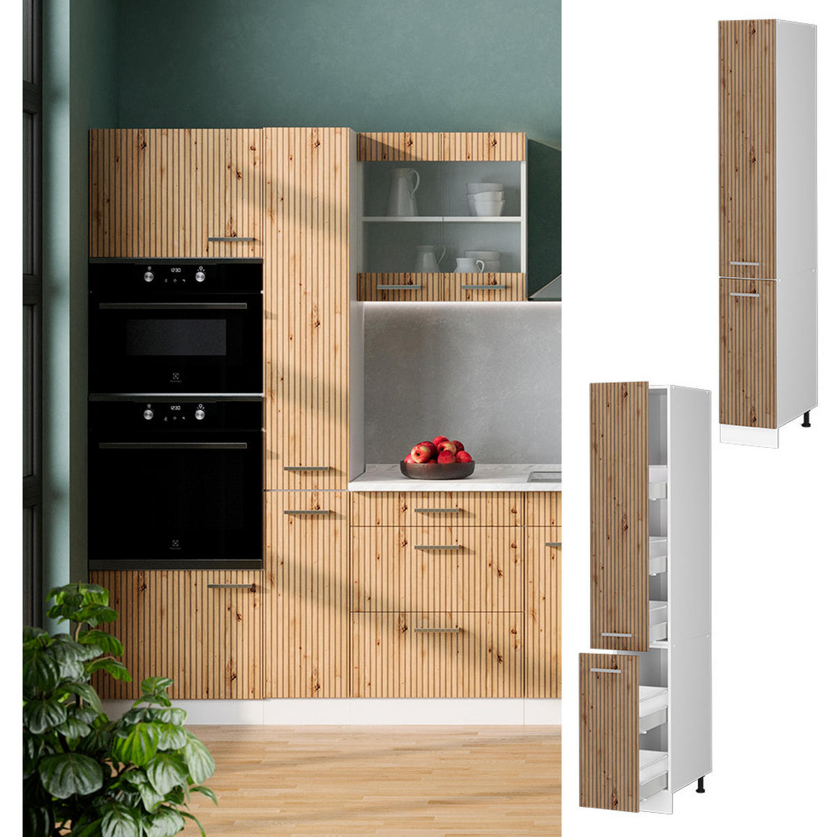 APOTHEKERSCHRANK R-Line Artisan-Eiche 30 cm - Weiß/Eiche Artisan, Holzwerkstoff (30/206.8/57.2cm) - Vicco