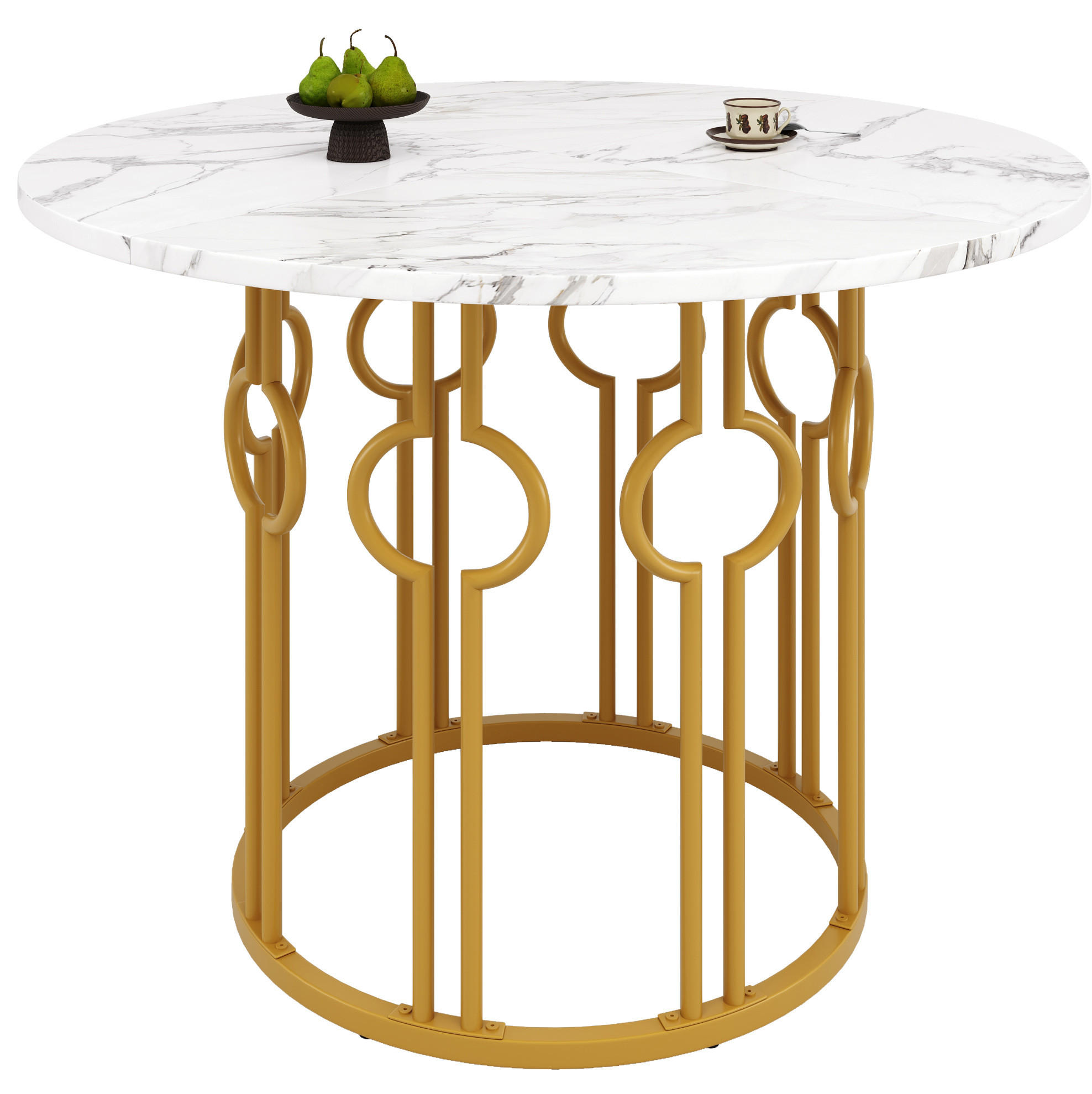 ESSTISCH 100/100/76 cm Weiß Gold runder Tisch aus MDF mit Metallbeinen - Goldfarben, Holzwerkstoff (100/100/76cm) - OKWISH