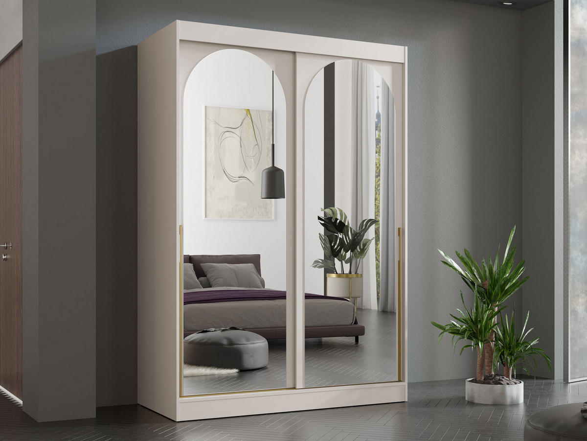 SCHIEBETÜRENSCHRANK Modin 150 - Kaschmir/Goldfarben, Holzwerkstoff/Kunststoff (150/216/65cm) - MIRJAN24