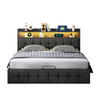POLSTERBETT 140x190 SCHWARZ LED - Schwarz, Holzwerkstoff (140/200cm) - SHOPENTRA