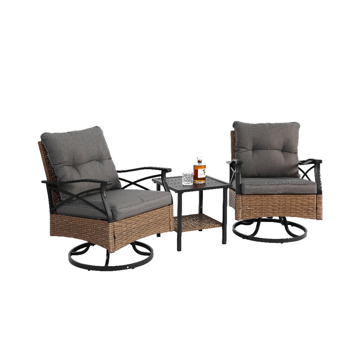 DINING-LOUNGESET 3 Stück mit 1 Tisch und 2 Schaukelstühle - Grau, Textil - Coonoor