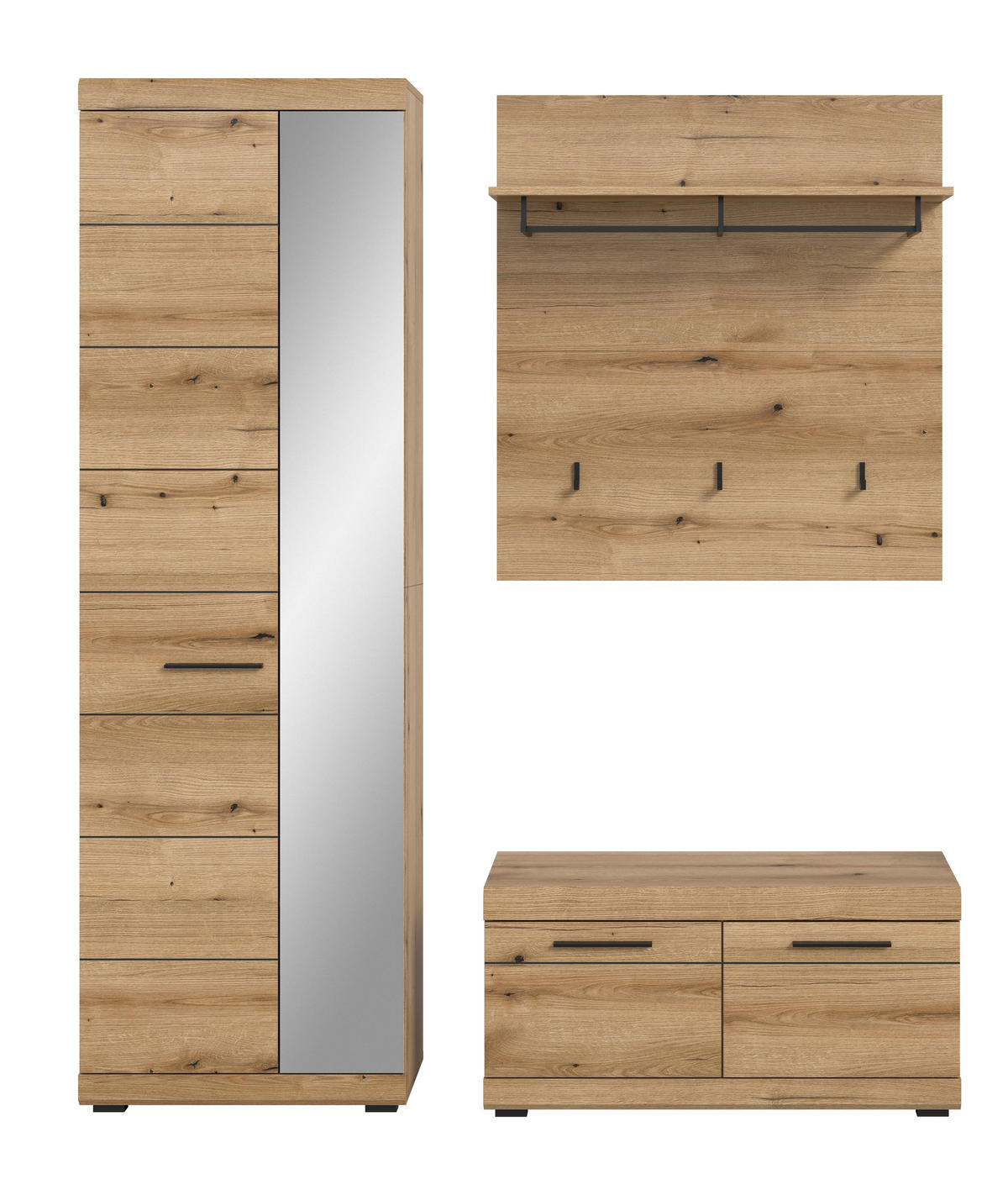 GARDEROBEN-SET SCOUT 3-tlg. (B/H/T: ca. 167/197/40 cm) in Evoke Oak Nachbildung/Evoke Oak Nachbildung - Eichefarben, Holzwerkstoff (167/197/40cm)