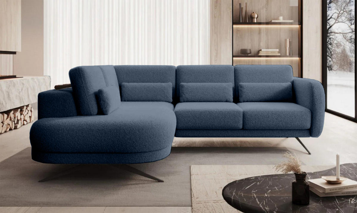 ECKSOFA ILUSIO L 250x205cm, Schlaffunktion, Blau, Links - Blau, Holz/Textil (205/248cm) - DomoHome