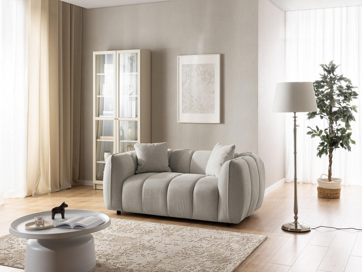 2-SITZER SOFA Nubira in tief gesteppter Bubble-Optik aus weichem Taupe Strukturstoff im modernen Design - Taupe/Schwarz, Holz/Kunststoff (172/69/89cm) - S-Style Möbel