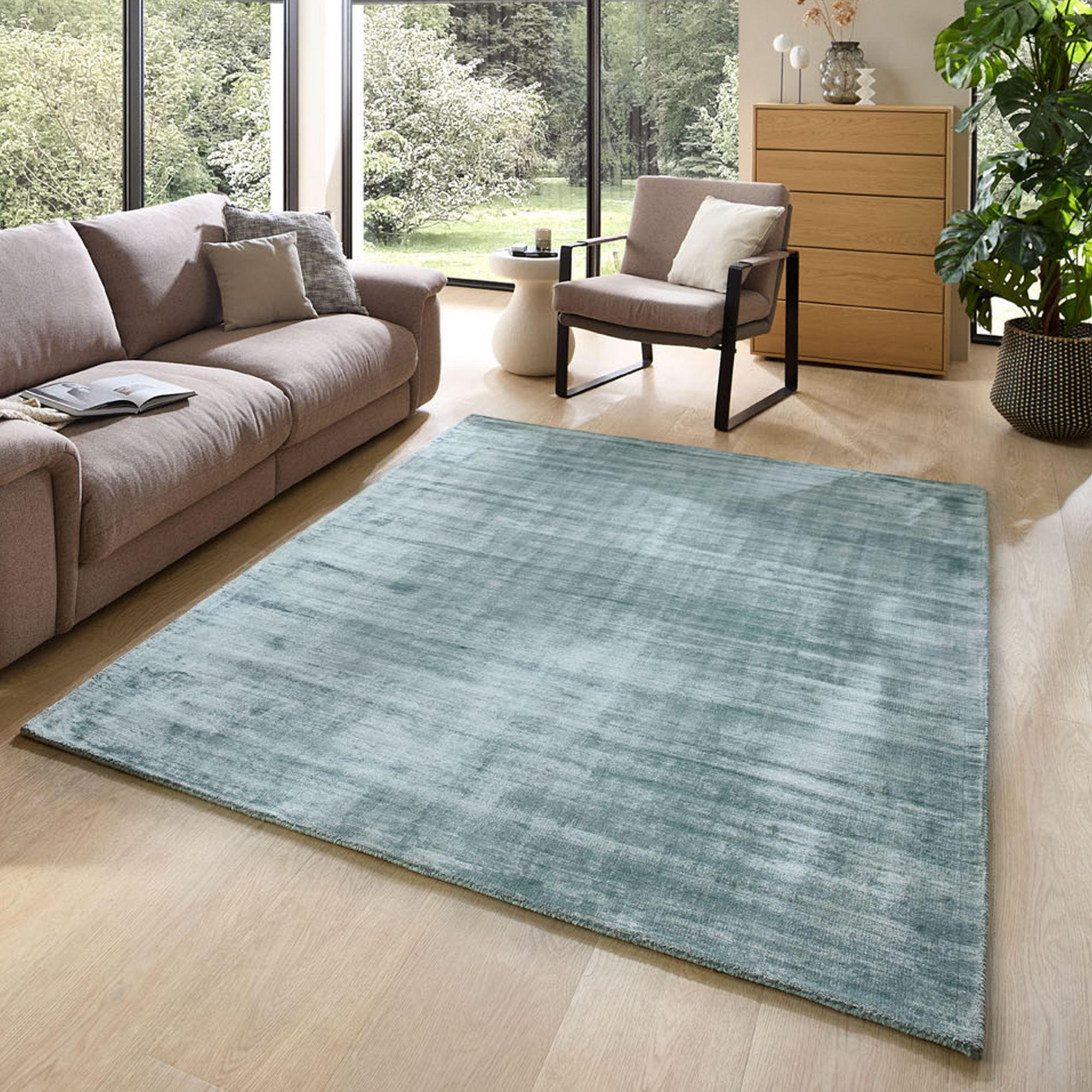 VISKOSETEPPICH Star 70x140 cm - Türkis, Textil (70/140cm) - THEKO