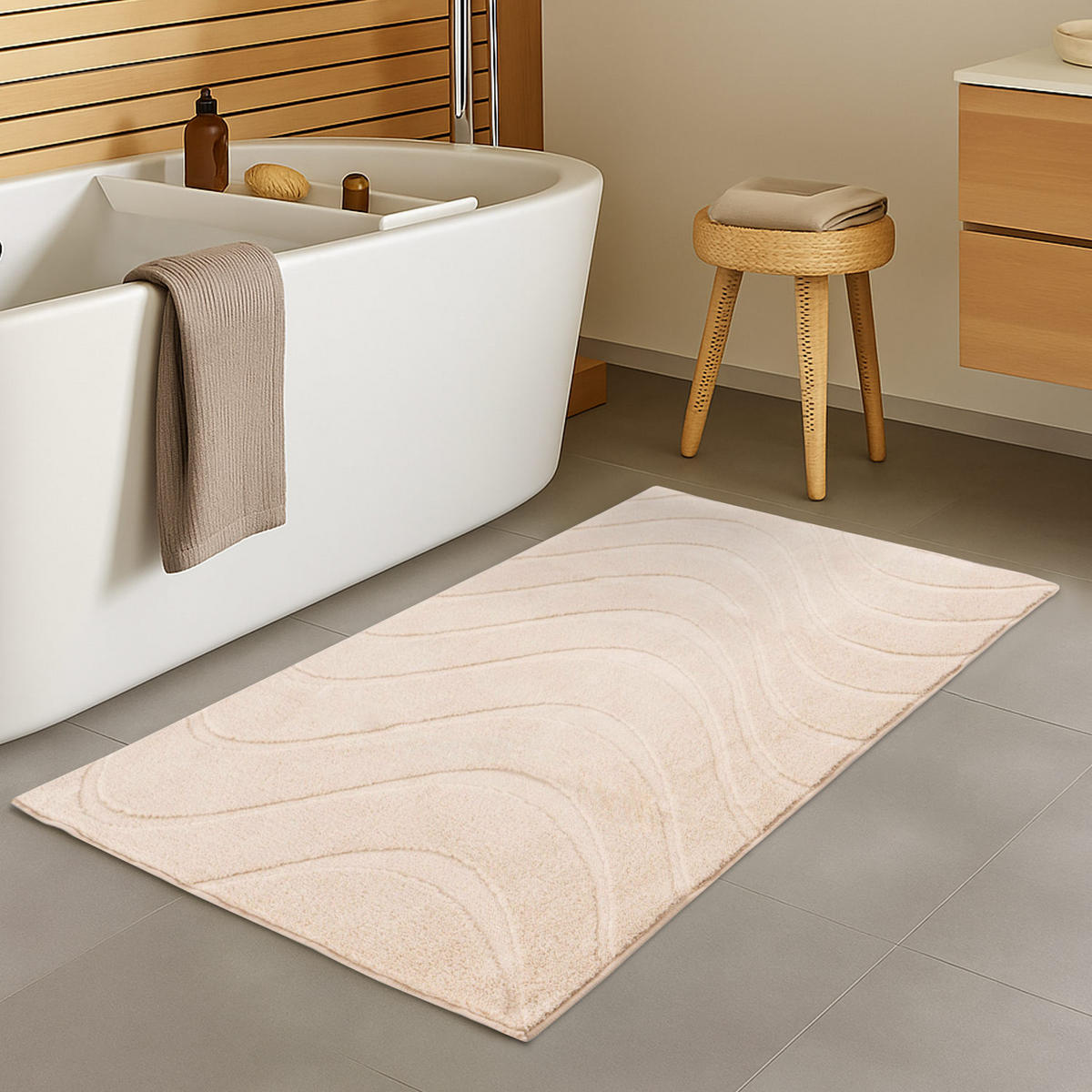 BADTEPPICH Waschbar Bath Waves 400 Beige 40x60 cm - Beige, Textil (40/60cm) - carpet city