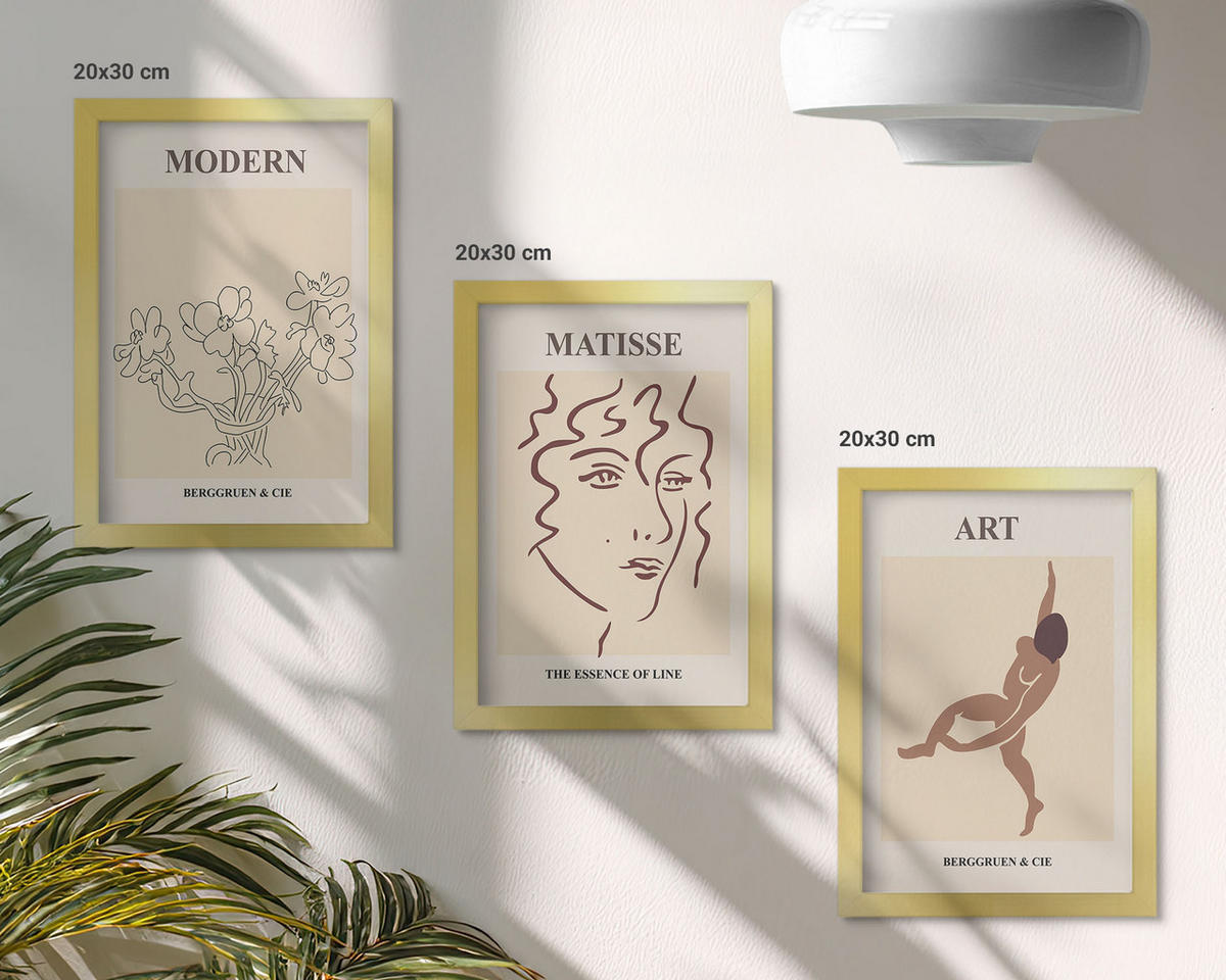 WANDBILDER 3er Set - 20x30 cm Goldrahmen - Stilvolle Grafiken, Blumen, Figuren - Goldfarben, Kunststoff (20/30cm) - ArtPrintCave