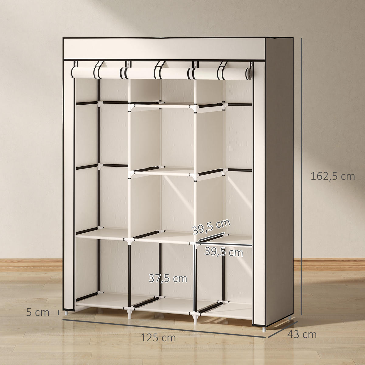 STOFFSCHRANK weiß 1 Stück - Weiß, Metall (125/162.5/43cm) - GiPP