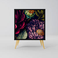 SIDEBOARD BLOOMING ELEGANCE, Schwarz, 57,5x42x75,5 cm, Goldfarbene Metallfüße - Goldfarben/Multicolor, Holzwerkstoff/Metall (57.5/75.5/42cm) - SpaceRebels