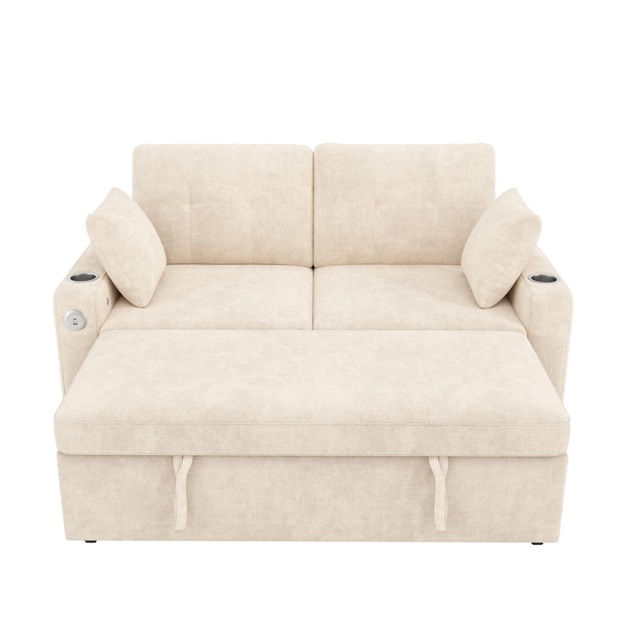 SOFA NA RAZVLAČENJE 2-sjedalo u bež boji s funkcijom spavanja, chenille - bež/crna, drvni materijal/tekstil (141.5/83.5/131cm) - CHICFURN