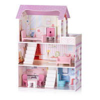 PUPPENHAUS DIWH02406 rosa 51 x 24 cm, MDF, 7-teiliges Möbel-Set, Balkon, 4 Räume, ab 3 Jahren - Rosa, Holz (24/72/51cm) - Chipolino