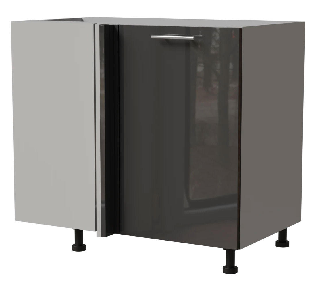 ECK-KÜCHENSCHRANK Essen D13U/90 Graphit Hochglanz / Grau Matt 90 / 50 / 82cm - Graphitfarben/Grau, Holz/Holzwerkstoff (90/82/50cm) - Feldmann-Wohnen