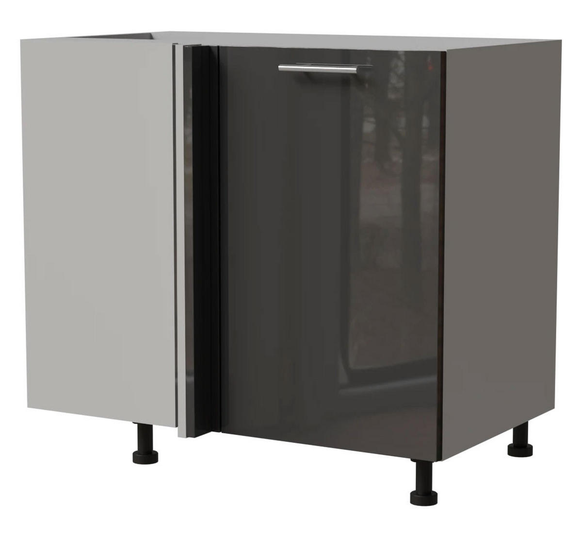 ECK-KÜCHENSCHRANK Essen D13U/90 Graphit Hochglanz / Grau Matt 90 / 50 / 82cm - Graphitfarben/Grau, Holz/Holzwerkstoff (90/82/50cm) - Feldmann-Wohnen