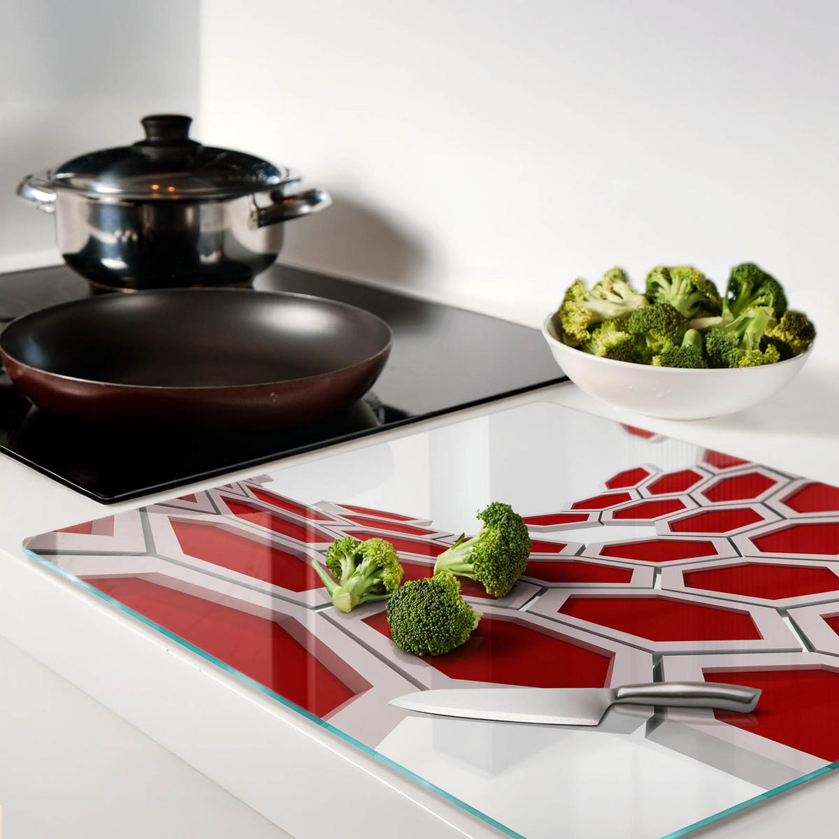 GLASPLATTE 60x52 cm 3D - Weiß/Grau, Glas (60/0.4/52cm) - TULUP