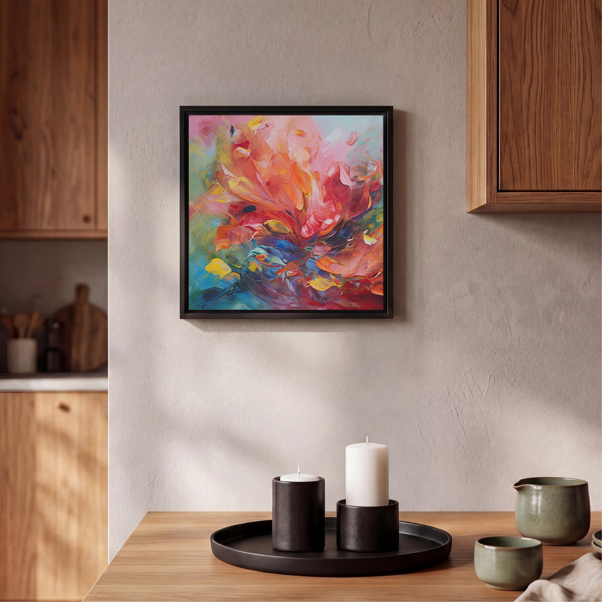 LEINWAND Bilder mit Rahmen - Ölgemälde - Kunst - Abstrakt - Farbenfroh - 20x20 - Altrosa, Textil (20/20cm) - MuchoWow