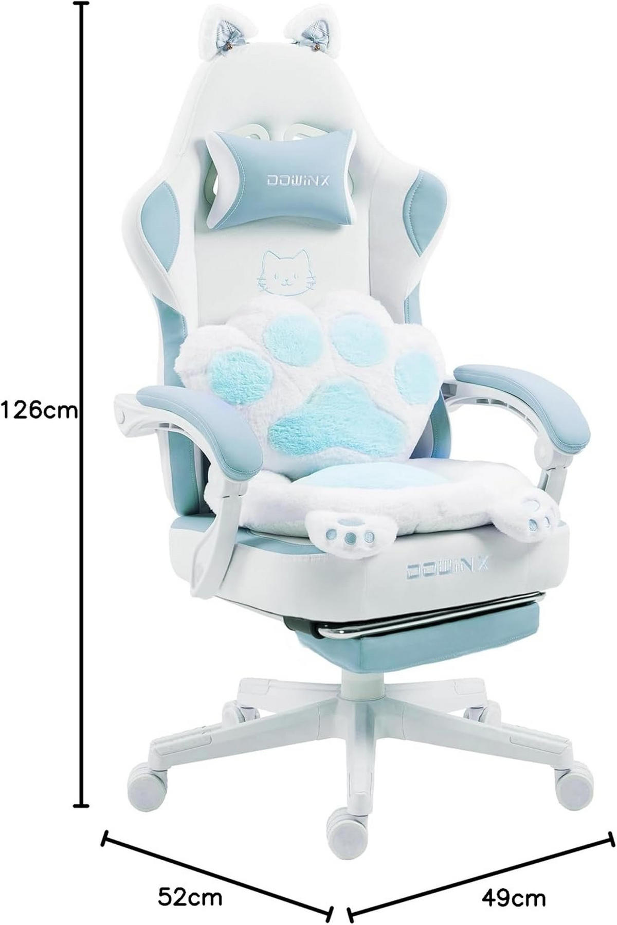 GAMING-STUHL Ergonomischer & Fußstütze Bürostuhl & Lendenwirbelstütze - Blau, Leder (52/126/49cm)