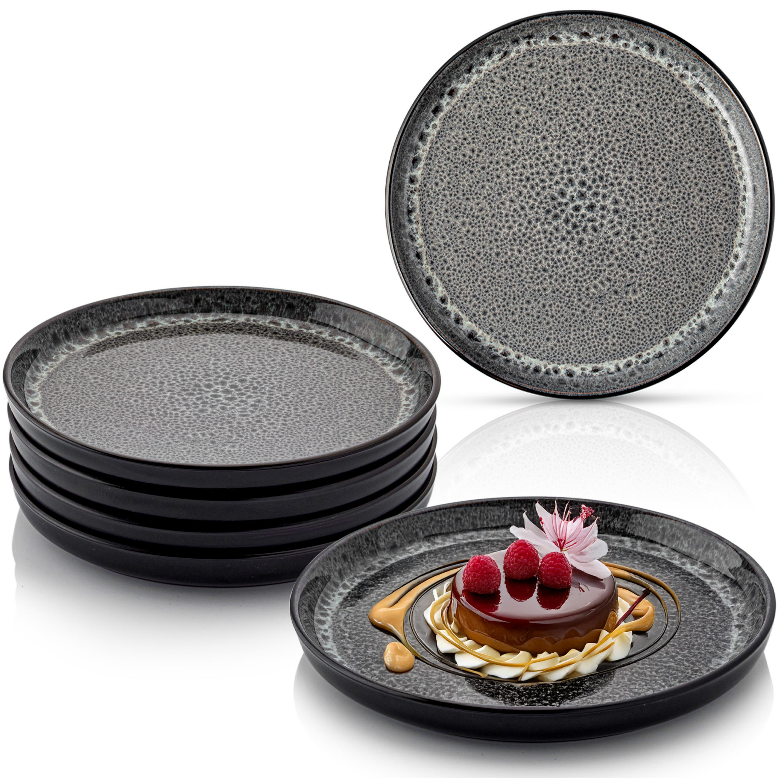 DESSERTTELLER SET SYDNEY - 6 teilig aus Steingut - Grau, Keramik (15.5cm) - Sänger