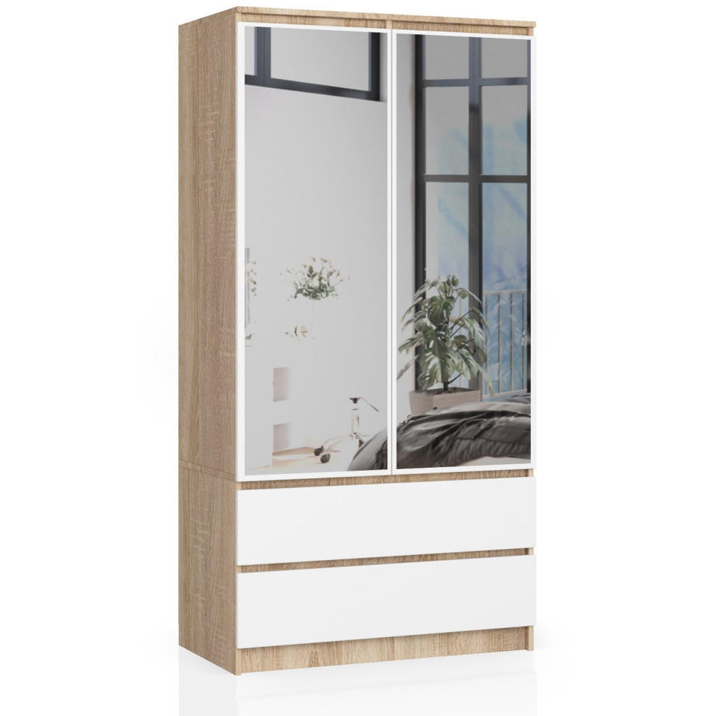 Akord Kleiderschrank Sonoma Eiche, Weiß 90x180x51 cm