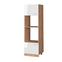 MIKROWELLENSCHRANK R-Line Weiß Hochglanz 60 cm - Honigeiche/Weiß Hochglanz, Holzwerkstoff (60/206.8/57.2cm) - Vicco