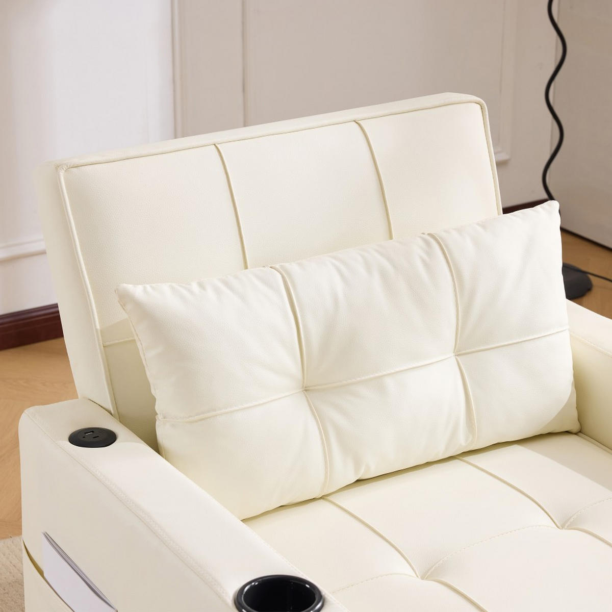 SCHLAFSESSEL mit Getränkehalter und USB-Anschluss - Weiß - Weiß, Leder (74/84/87cm) - KOMHTOM