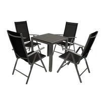 GARTEN-GARNITUR Ashford - 5-teilige Garten-Essgruppe (4x Klappsessel mit Armlehnen, 1x Tisch 70x70cm), Gestelle aus Aluminium grau - Schwarz, Metall - TPFGarden