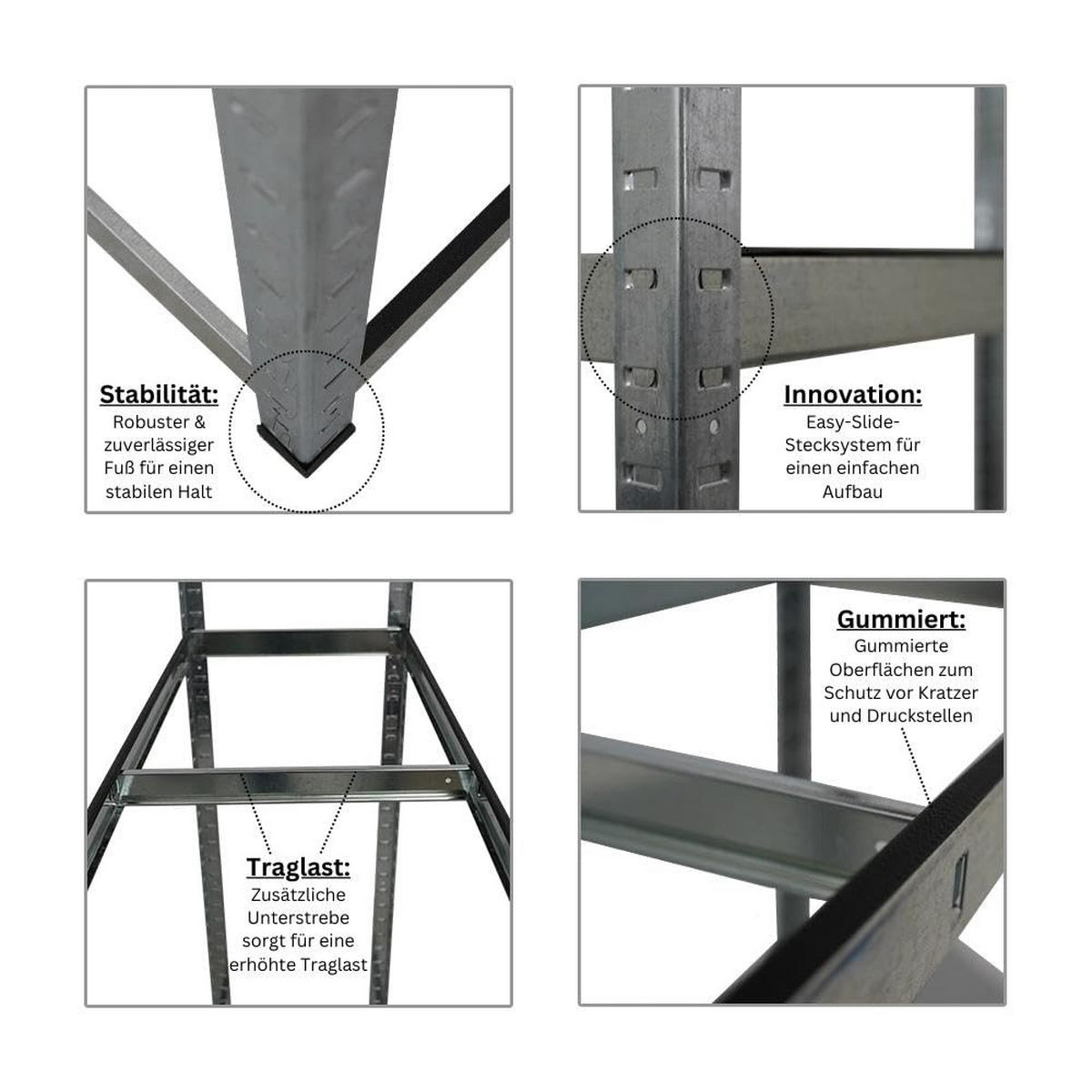REIFENREGAL Ragnar 2er-Set mit 2x 180x120x40 cm bis zu 8 Reifen auf 2 Ebenen + Ablage 265 kg Fachlast Verzinkt - Silberfarben, Metall (240/180/40cm) - PROREGAL