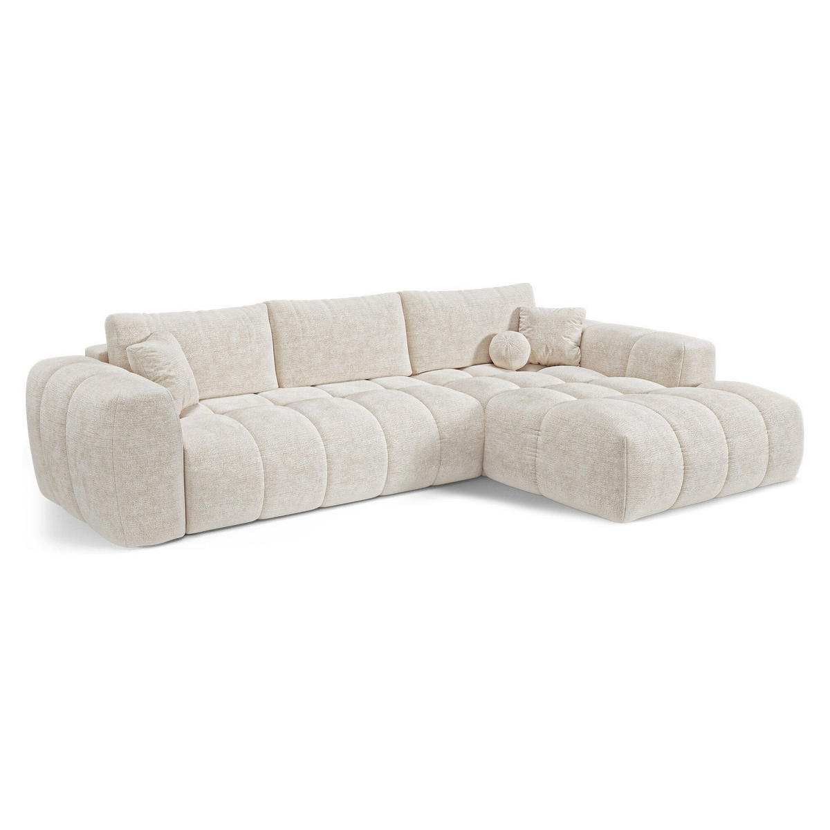 ECKSOFA rechtwinklig SKY Geprägter Samt Creme 310cm - Creme, Textil (310/180cm) - Premium Interiors