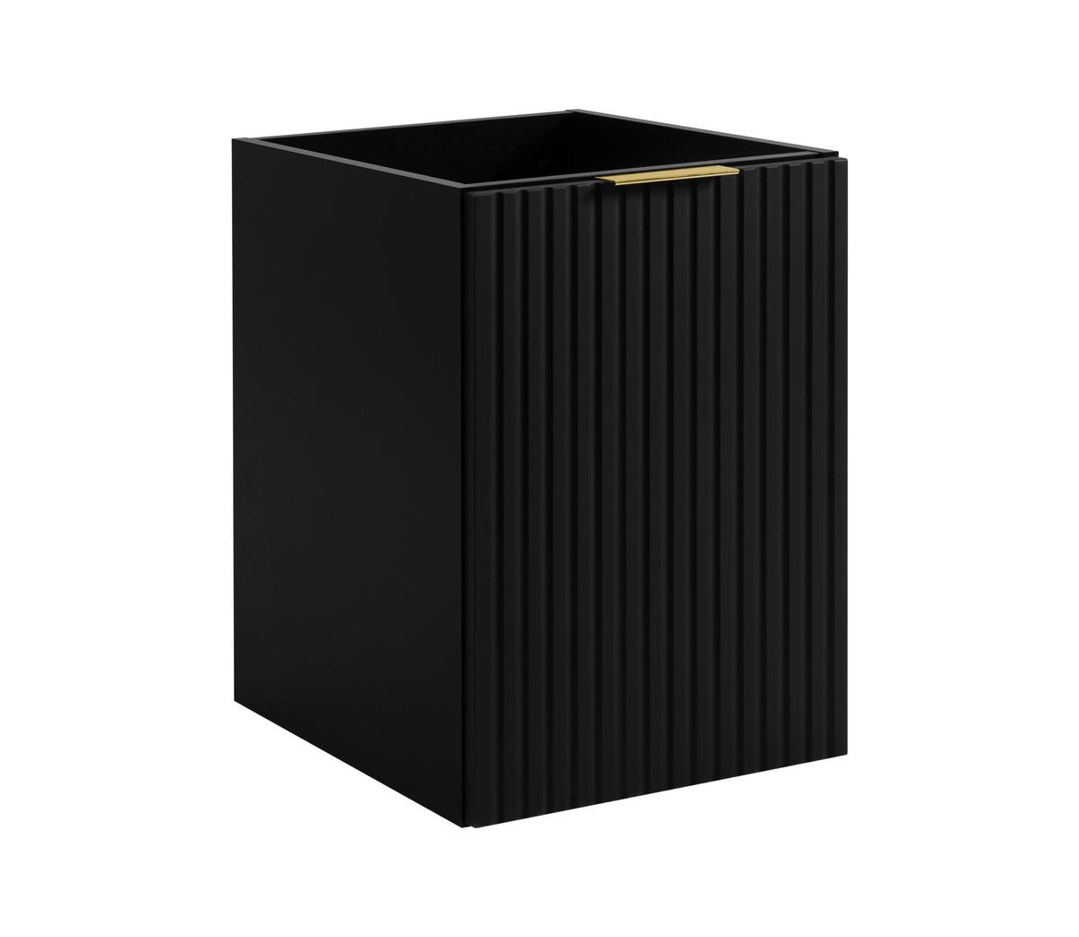 BADEZIMMERSCHRANK MIT WÄSCHEKORB: schwarz, 40 x 57 x 46 cm, goldene Griffe - Schwarz, Holzwerkstoff (40/57/46cm) - 3XE LIVING