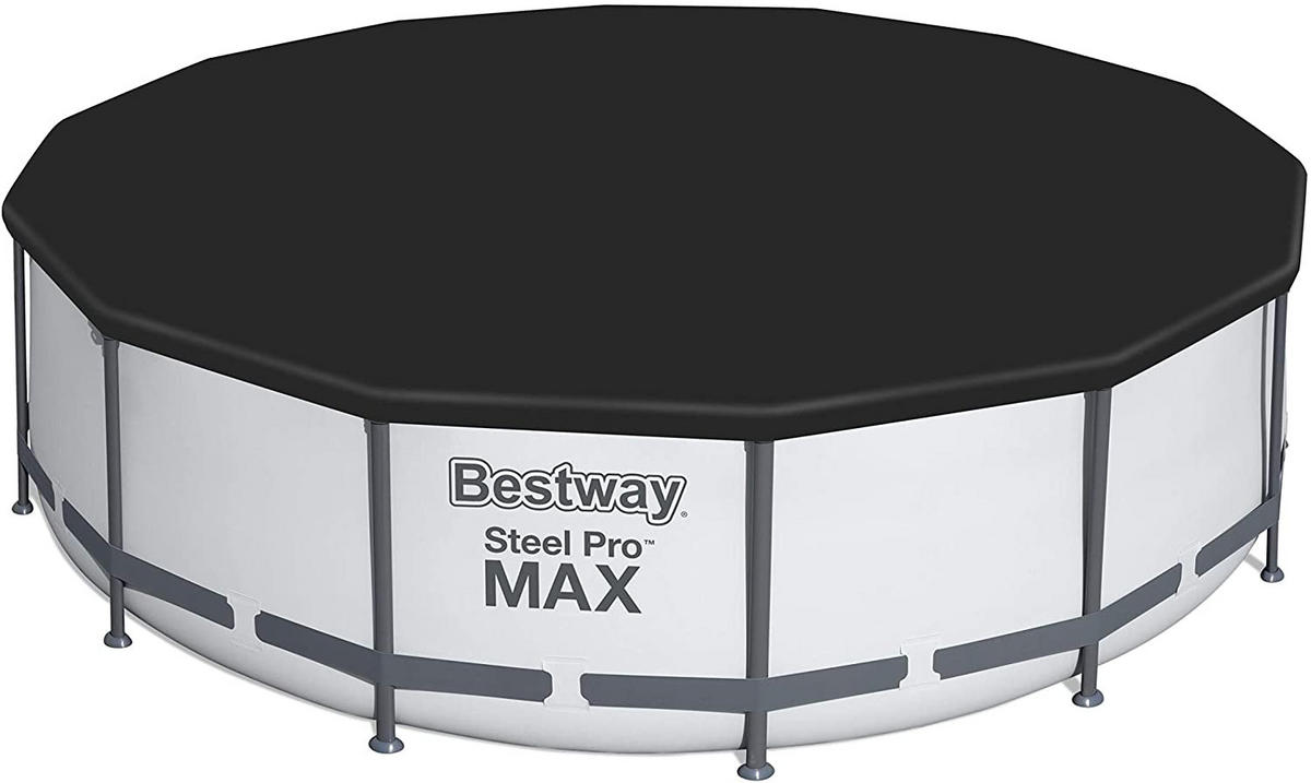POOL Bestway 56950 Steel Pro MAX Frame in lichtgrau Ø 427 x 107 cm Komplett Set mit Filterpumpe, rund - Grau, Kunststoff (427/107/427cm) - Bestway