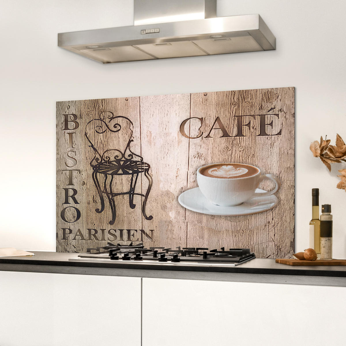 SPRITZSCHUTZ KÜCHE Bistro Parisien - Café - Kaffee - Jahrgang 80x55 cm - Cappuccino, Metall (80/0.3/55cm) - MuchoWow