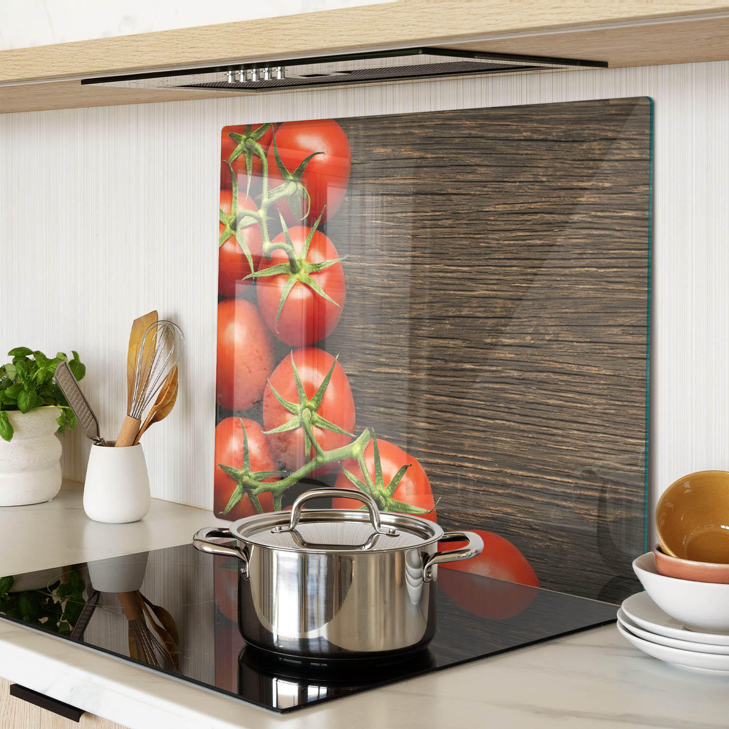 GLASPLATTE 60x52 cm Tomaten auf Holz - Rot, Glas (60/0.4/52cm) - TULUP