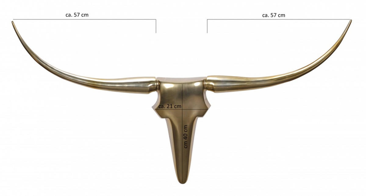 WANDDEKO Bull Geweih aus Aluminium 125 cm Breite, Gold 125x10x60 cm - Goldfarben, Metall (125/60/10cm) - KADIMA DESIGN