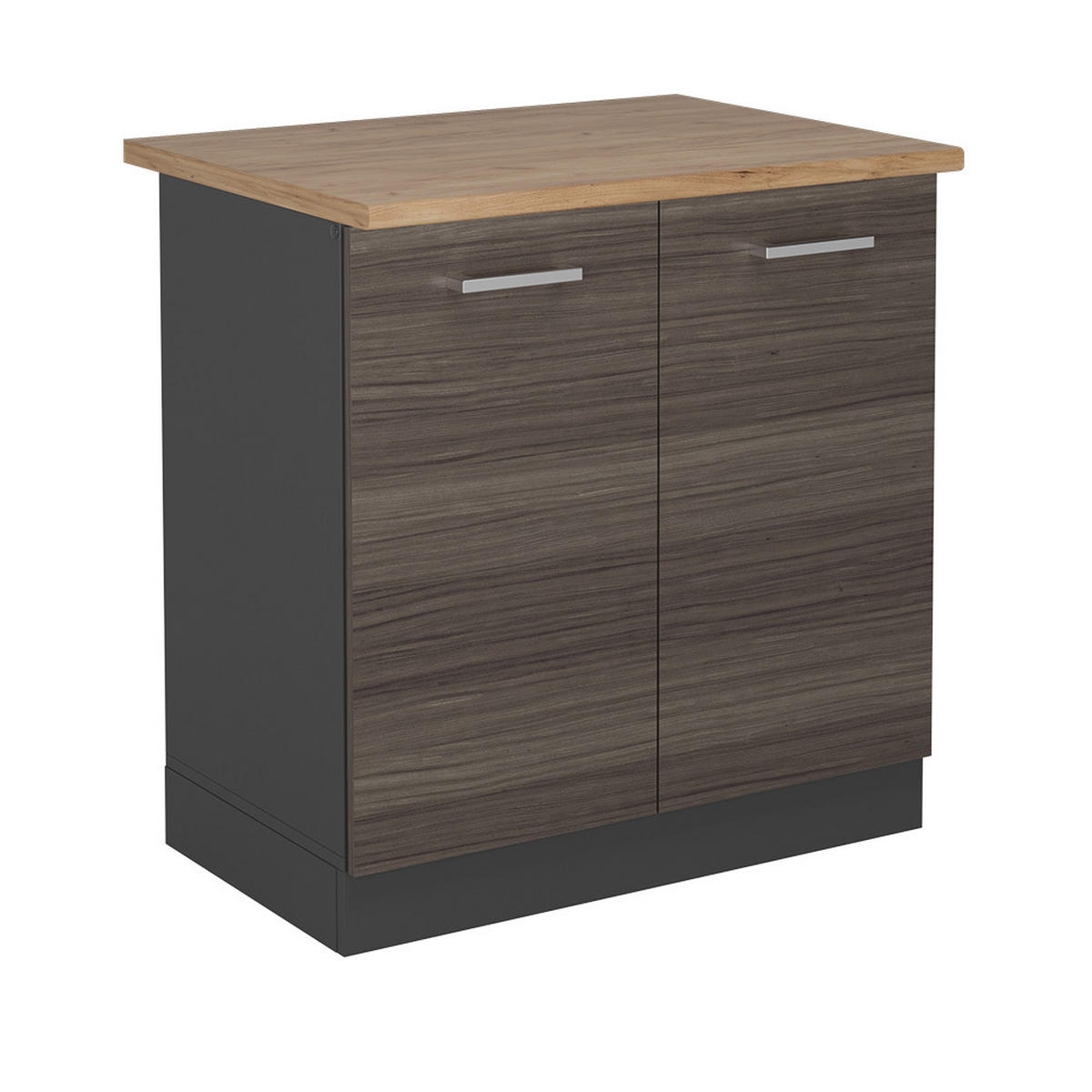 SPÜLENUNTERSCHRANK R-Line Edelgrau 80 cm , AP Eiche - Anthrazit/Braun, Holzwerkstoff (80/81.6/60cm) - Vicco