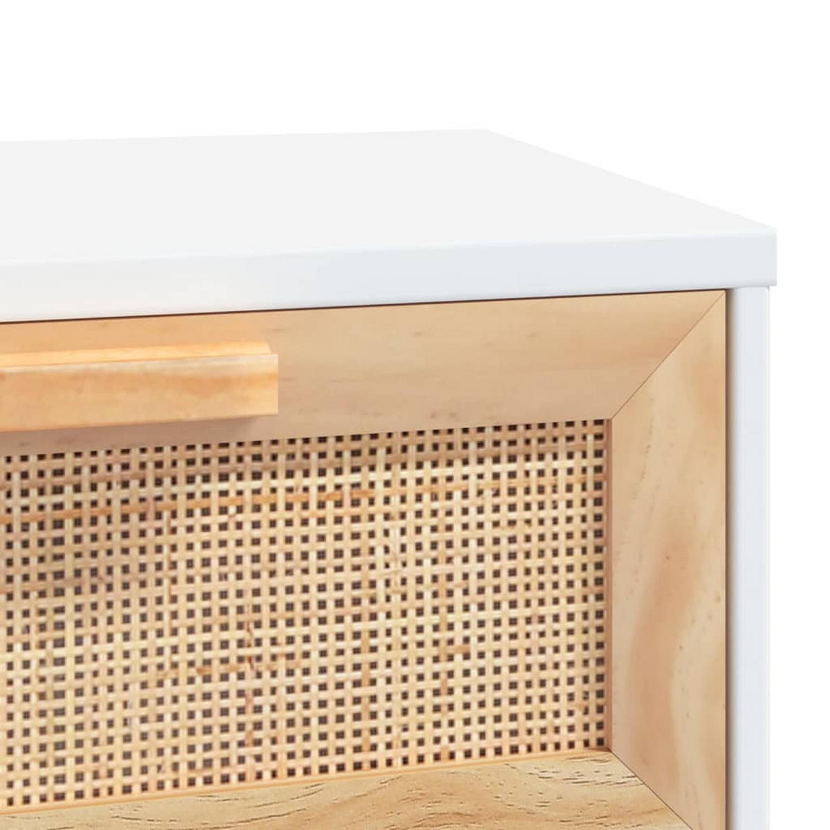 KONSOLENTISCH Weiß 80/30/75 Cm Massivholz Kiefer Natur-Rattan - Braun/Weiß, Holz (80/30/75cm) - vidaXL