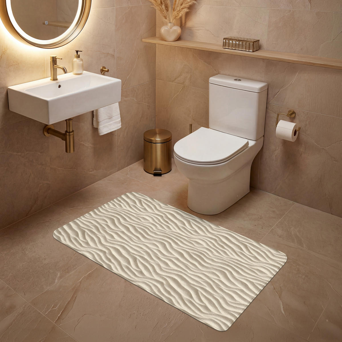 WC-VORLEGER Sand - Wellen - Beige WC Teppich 120x60 cm - Sandfarben, Kunststoff/Textil (120/1cm) - OnlyWow