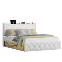 POLSTERBETT 140/200 cm aus Teddy mit LED-Beleuchtung, USB-Anschluss und 6 Schubladen Weiß - Ecru, Textil (140/200cm) - Modenvie