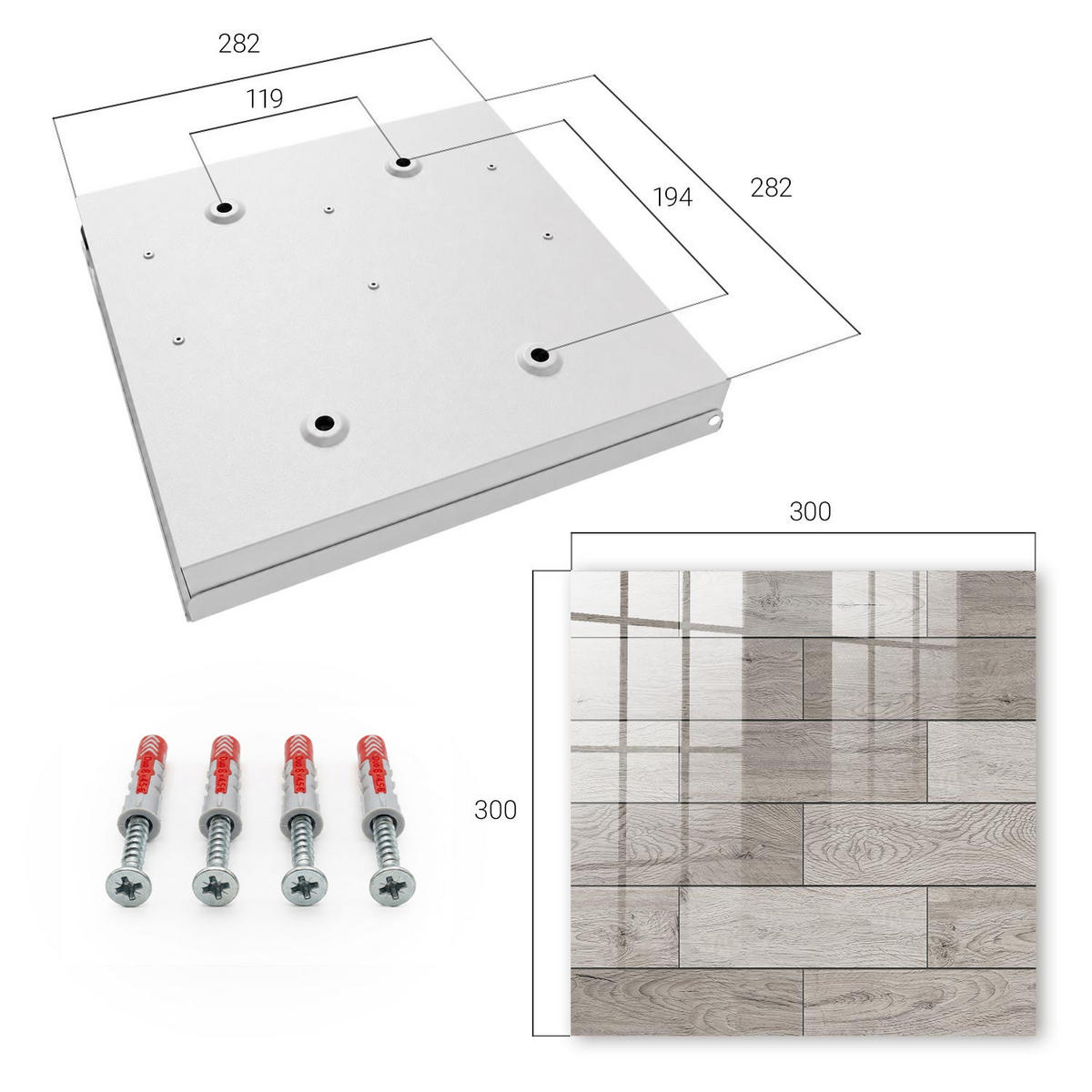 SCHLÜSSELBOX Weiß 30x30 cm – Türöffnung nach rechts - Graues Holz - Grau, Metall (30/30/5cm) - TULUP