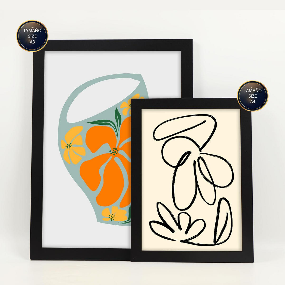 POSTER Set Mit 6 Demodierte Vase In Blume Zusammenfassung Ästhetische Dekorative Gemälde Für Ihr Wohnzimmer Zuhause A3 & A4 Schwarzer Rahmen - Schwarz, Papier (29/3cm) - Nacnic