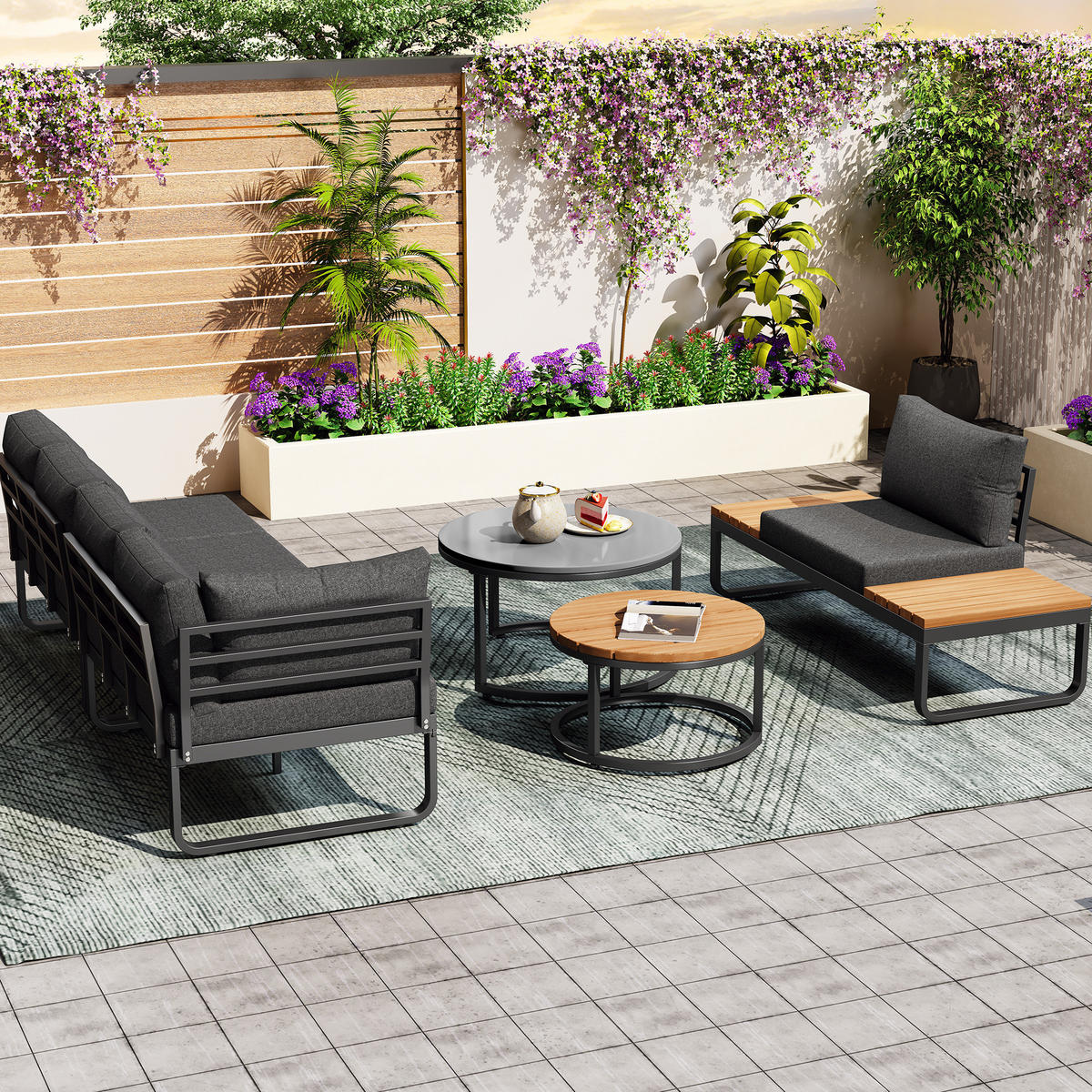GARTENMÖBEL-SET 5-tlg. mit 2 Tischen Eisen Grey - Grau, Metall - Beauniv